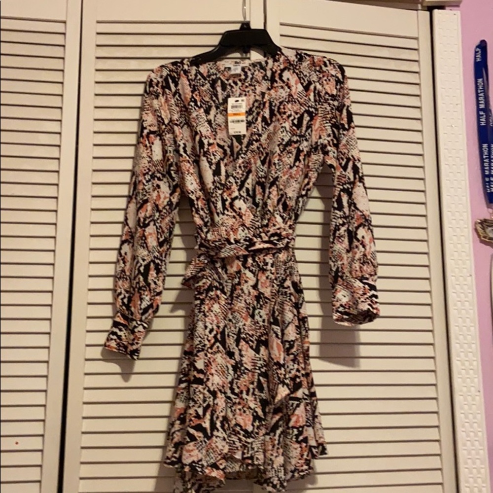 BAR III REPTILIAN SNAKE PATTERN LONG SLEEVE DRESS